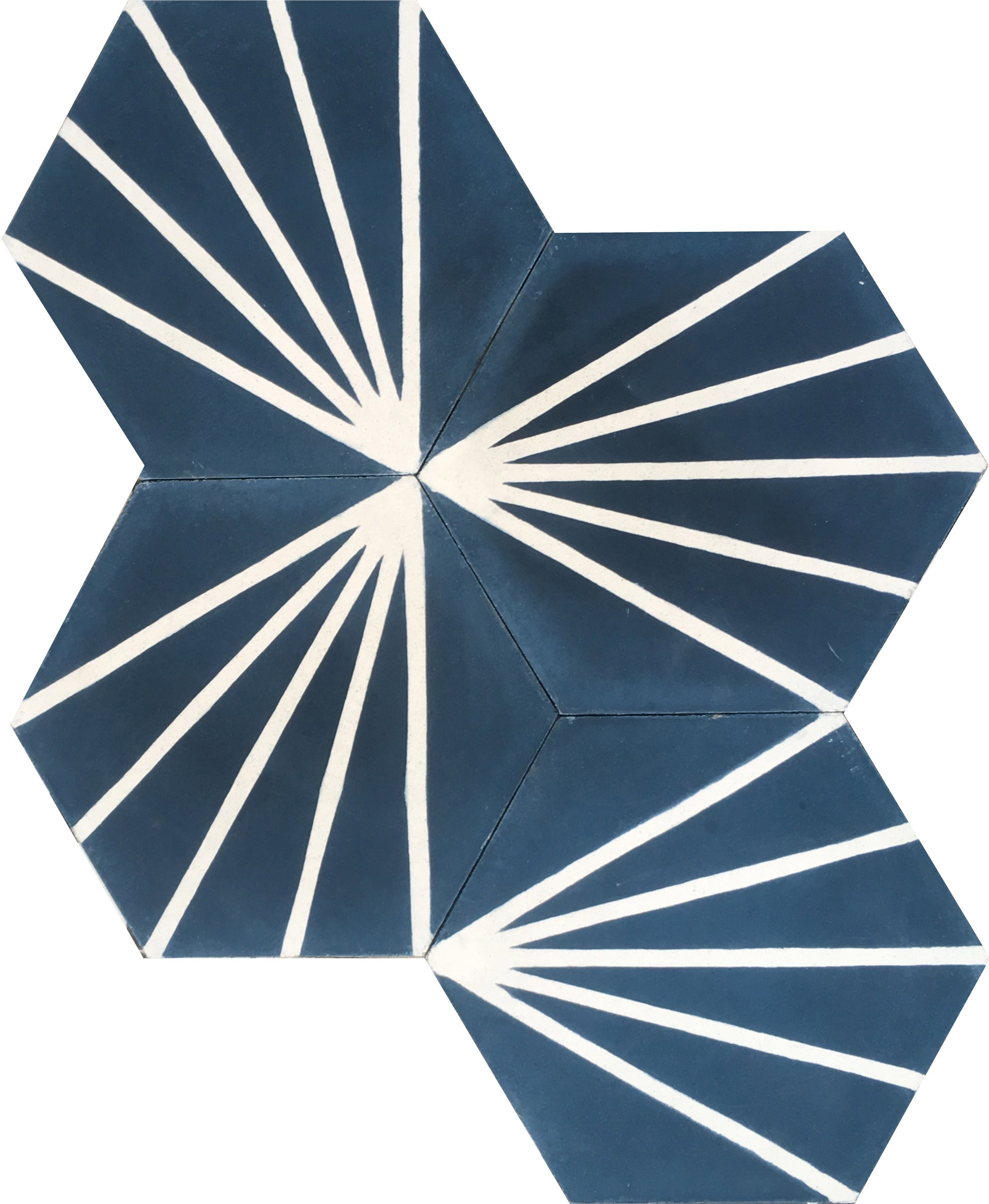 Hexagonal Graphic Marine Blue Encaustic Cement Tile
